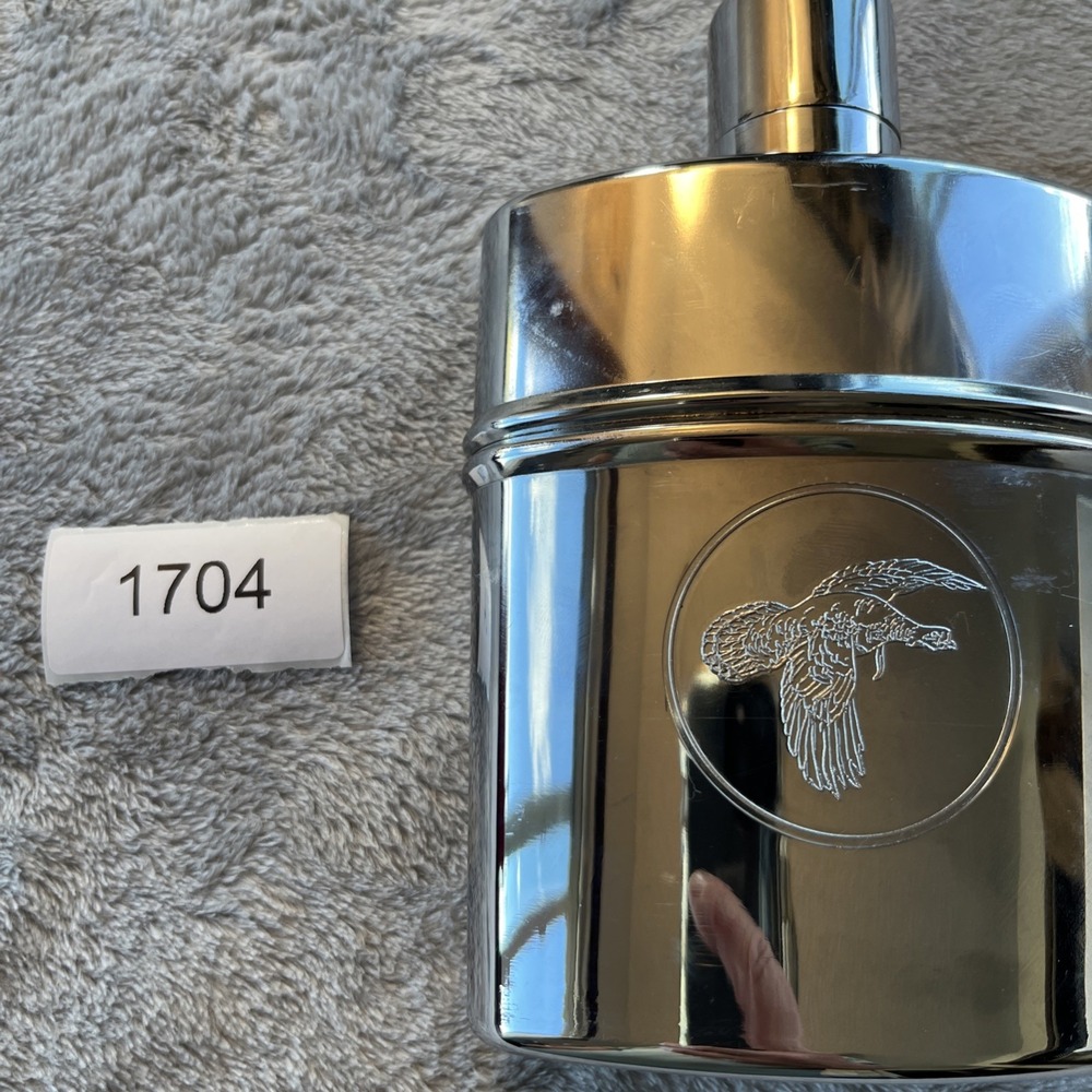 Wild Turkey Embossed Bird Scene Plastic Chrome Glass Lined Flask Empty 200 ml - Picture 12 of 12